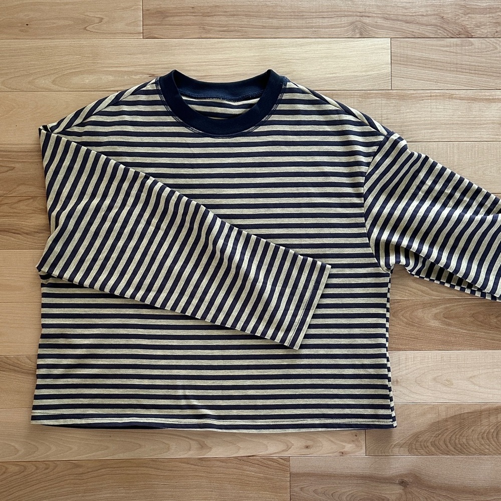 Striped Long Sleeve Tee in Navy and Cream